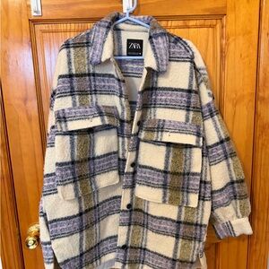 Zara Checkered Wool-Blend Coat